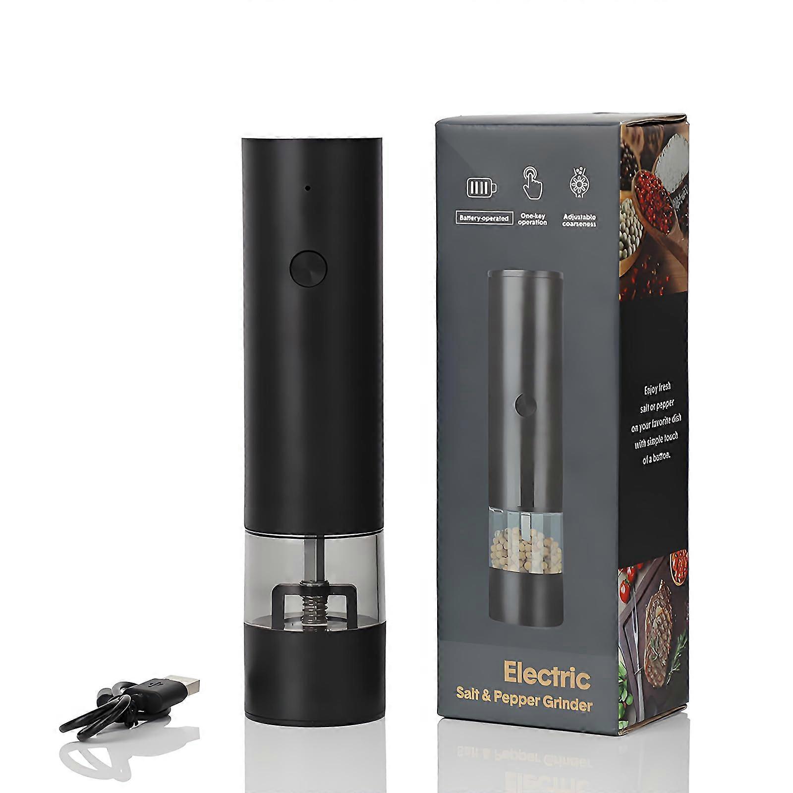 Electric Pepper Grinder Set OneHanded Operation TypeC Rechargeable Black Easy To Clean Kitchen Pepper Grinder