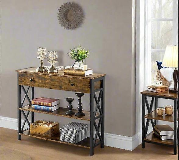 Industrial Console Table With Drawer And 2 Shelves