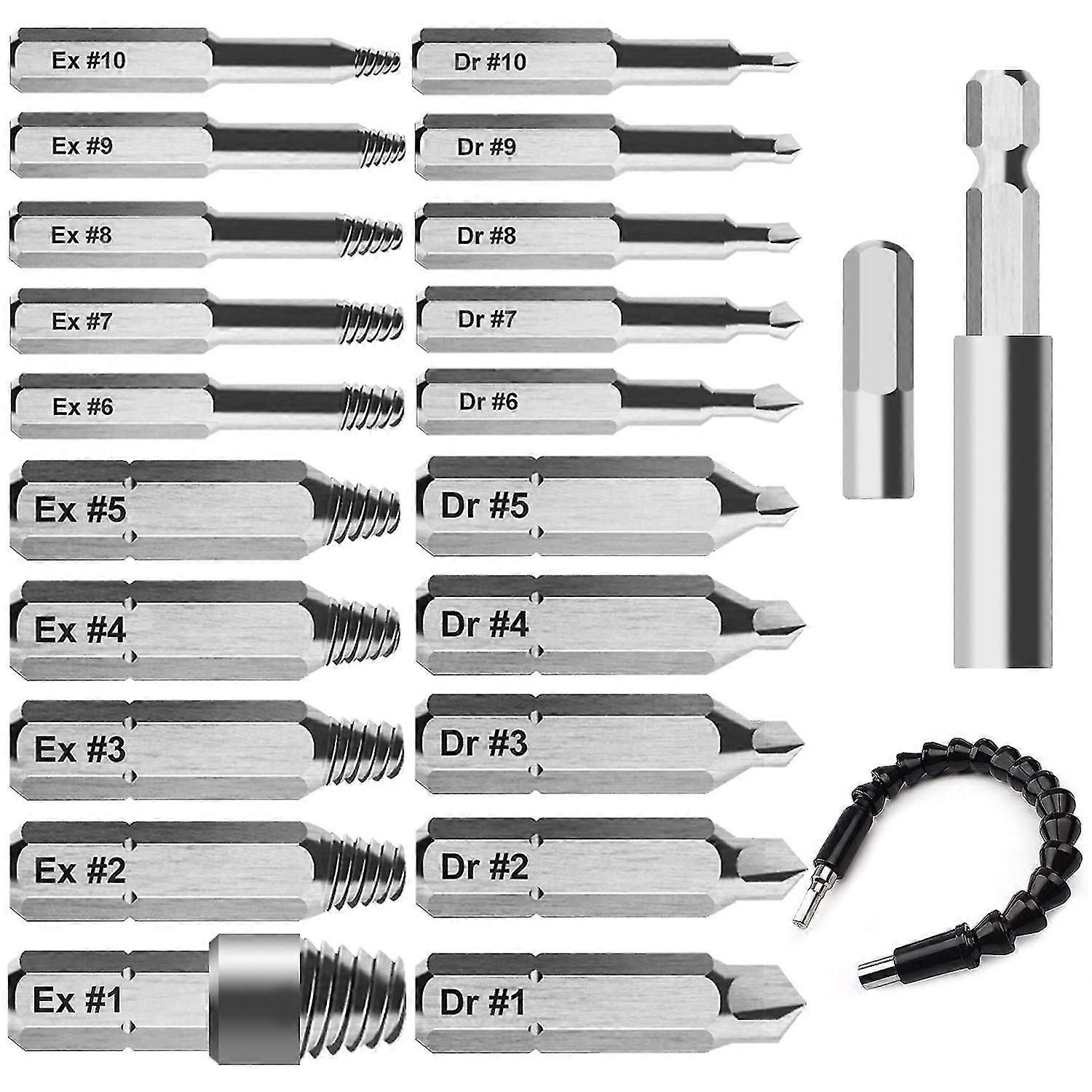 23 Pcs Damaged Screw Extractor Set For Broken Screw Or Bolt, Broken Bolt Extractor Screw Remover Se