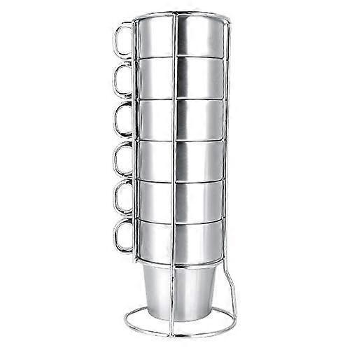 6Pcs Stainless Steel Insulated Stackable Drinking Mugs with Cup Rack