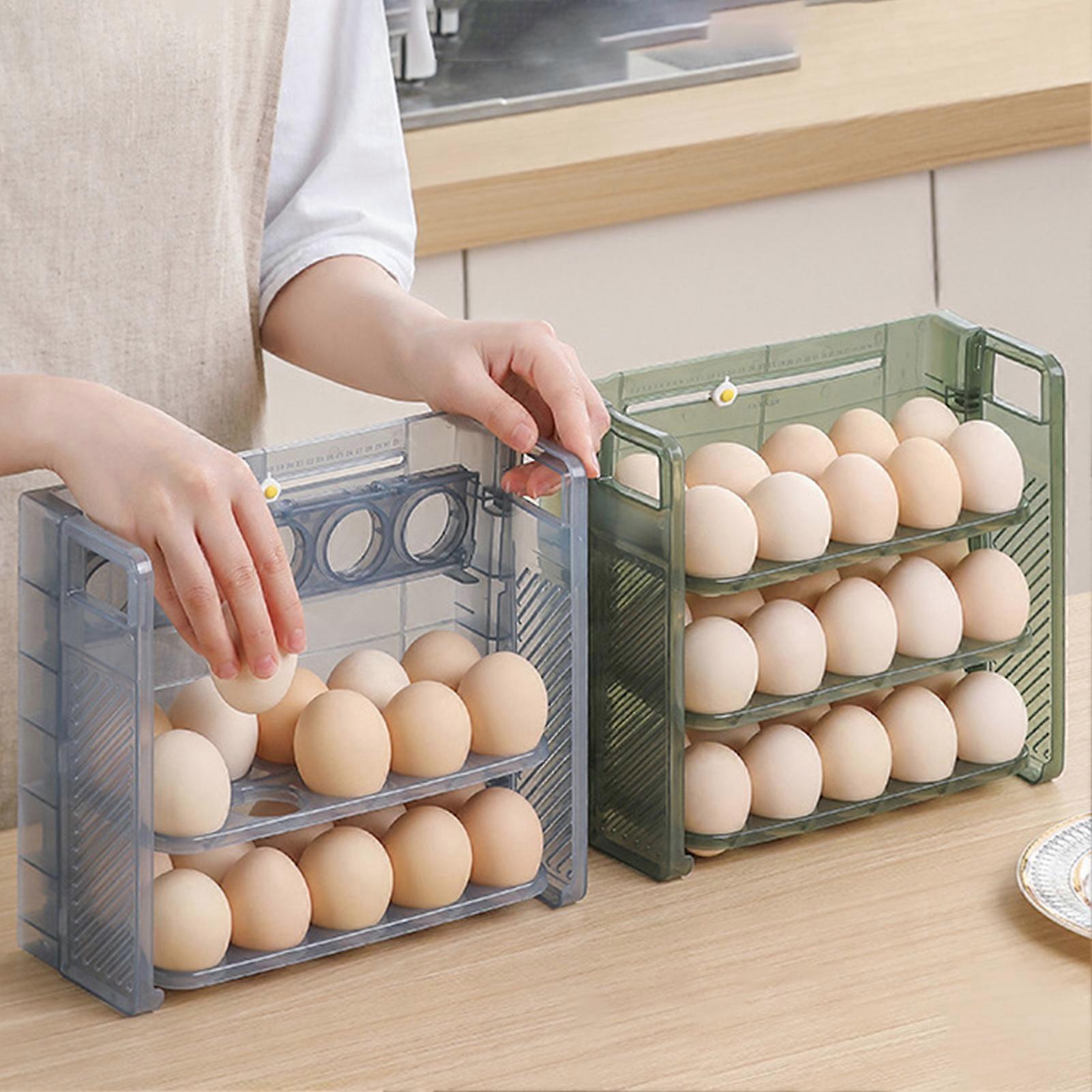 SUSUchens 3-Tier Fridge Egg Storage Box, Large Capacity Space-Saving Organizer with Dispenser, Clear Grey – Compatible with Standard Refrigerator