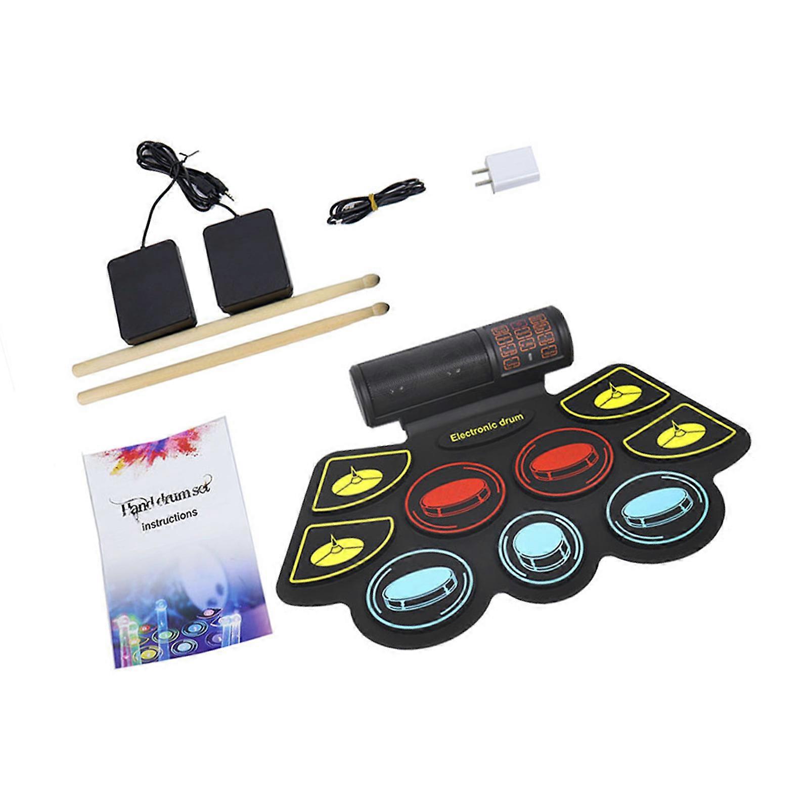 Rolling Up Drum Pad Two Bluetooth-compatible Compatibility Silicone Material Long Battery Life For Traveling Musicians Multicolor
