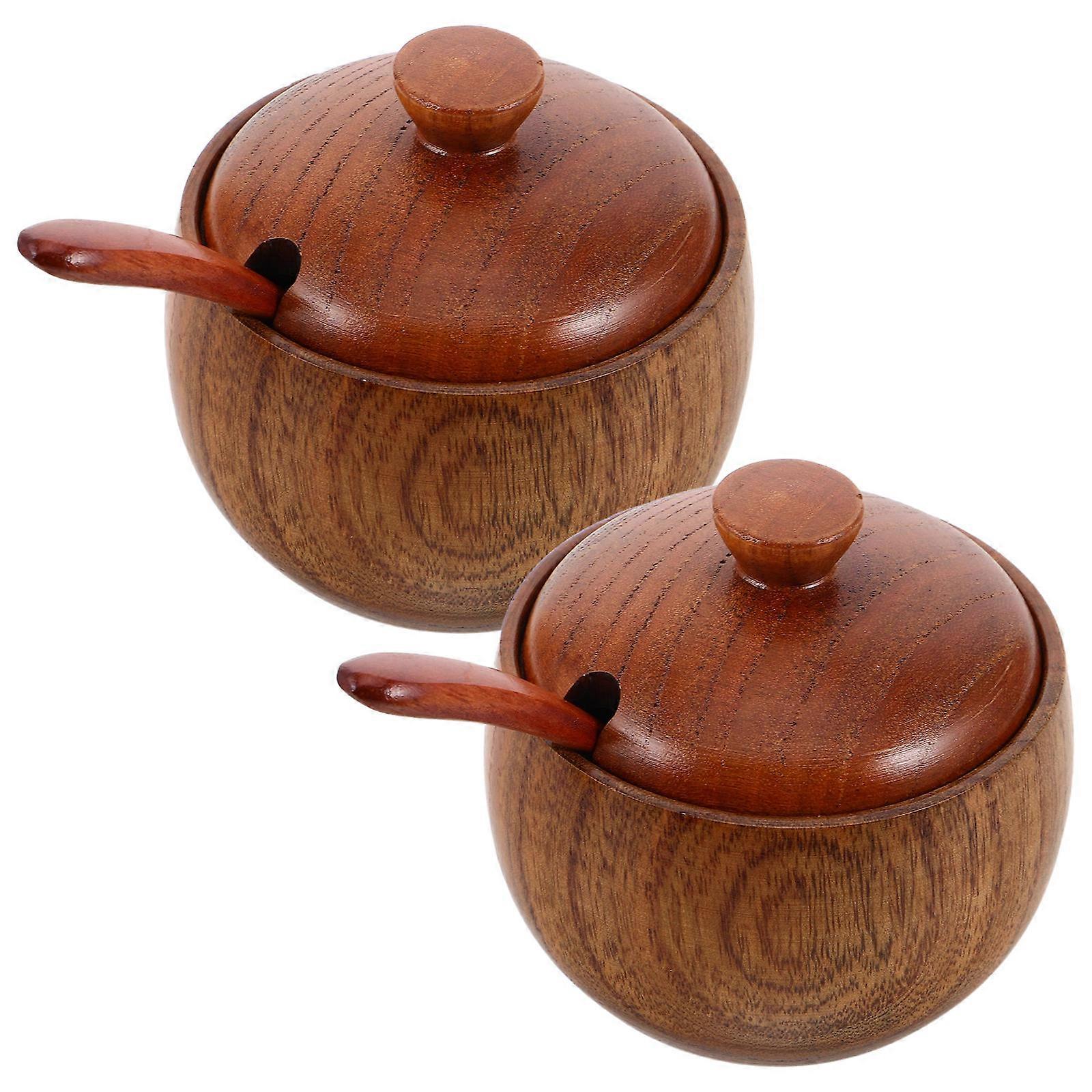Kitchen Spice Storage Jar Wood Container for Storage 1Set with Spoon
