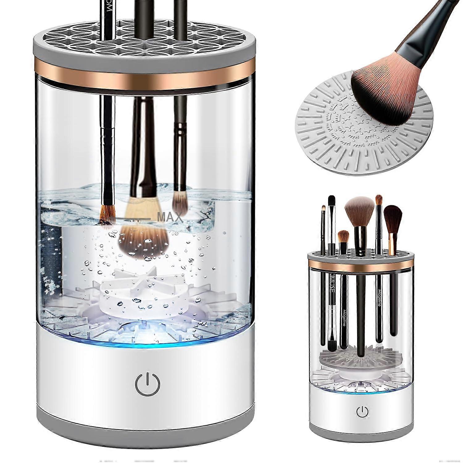 Electric Makeup Brush Cleaner USB Automatic Machine with Cleaning Mat for All Brush Sizes White