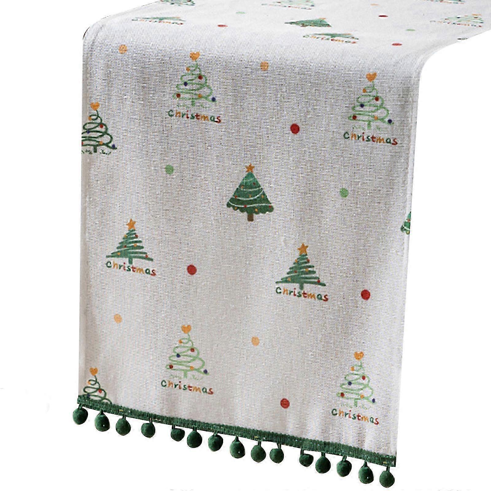 Christmas Theme Tabletop Decoration Polyester Fabric Runner Spill Resistant Easy Wipe Multiple Length Addition  White Edition 1121