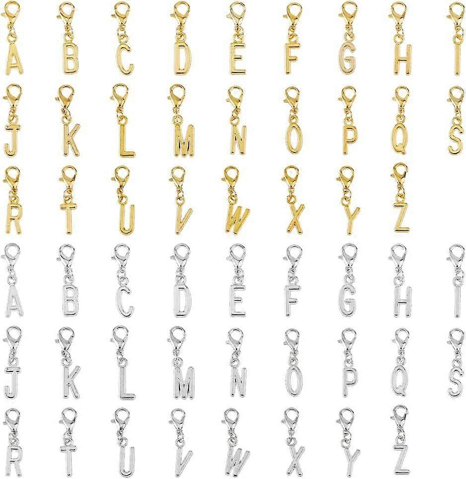 104Pcs 2 Colors A-Z Alphabet Letter Charms Initial Letter Charm with Lobster Clasp Alloy Uppercase Letters Pendants for DIY Keychain Chain Bracelets J