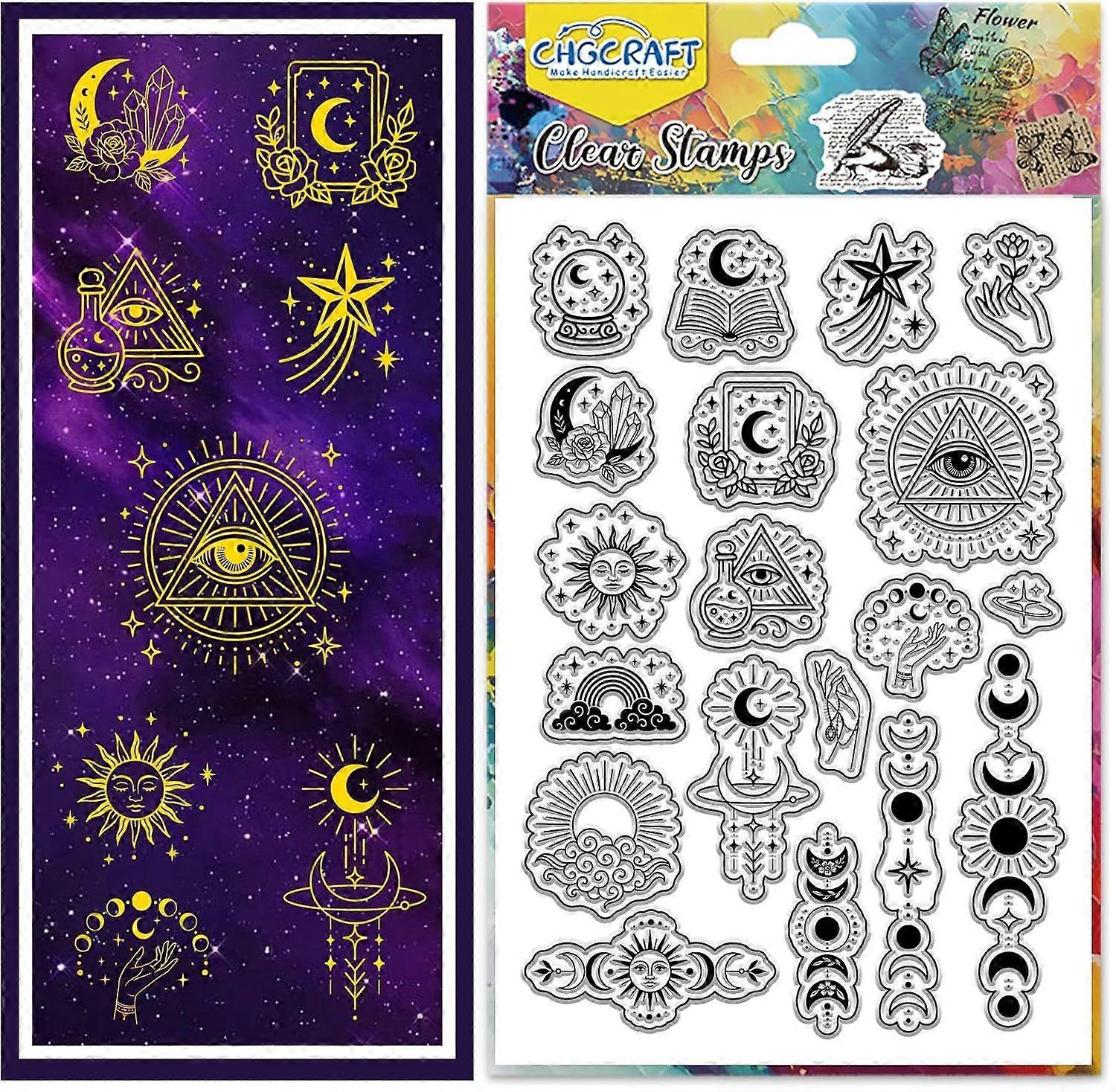 Sun Moon and Star Themes Clear Stamps Clouds Rainbows Divination Mysteries Embossing Silicone Stamp for DIY Scrapbooking and Card Making Paper Craft D
