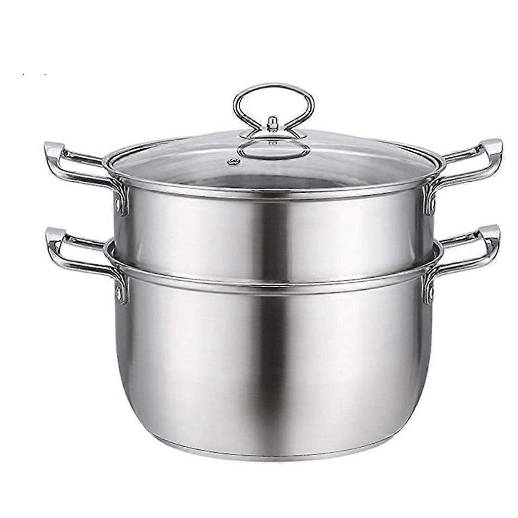 Stainless Steel Steamer Pot 2 Layer Large Capacity with Lid for Gas and Induction Cooker