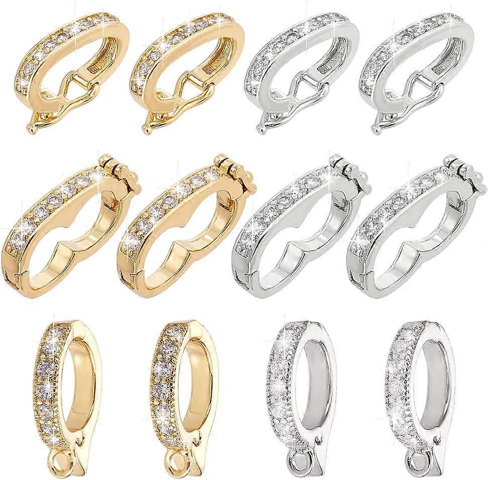 12pcs 3 Styles Enhancer Clasps Necklace Shortener Clasp Jewelry Clasps Cubic Zirconia Connector Bracelet Clasp Pearl Enhancer Push Clasp for DIY Jewel