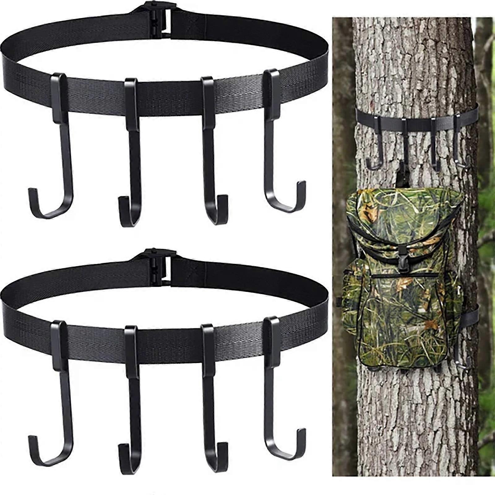 Tree Stand with 4 Metal Hooks Compatible with Hunting Equipment, Black Tree Hook for Hanging Gear from Trees