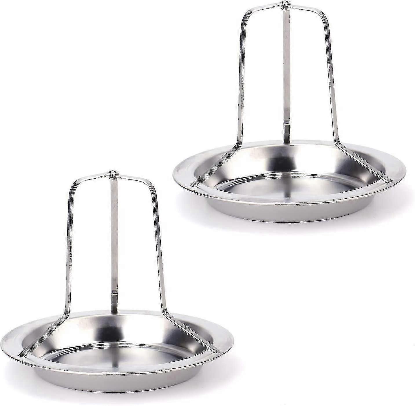 الفولاذ المقاوم للصدأ الدجاج المحمصة رف البيرة يمكن عمودي حامل الدجاج المحمص مع مقلاة بالتنقيط للفرن، مجموعة من 2