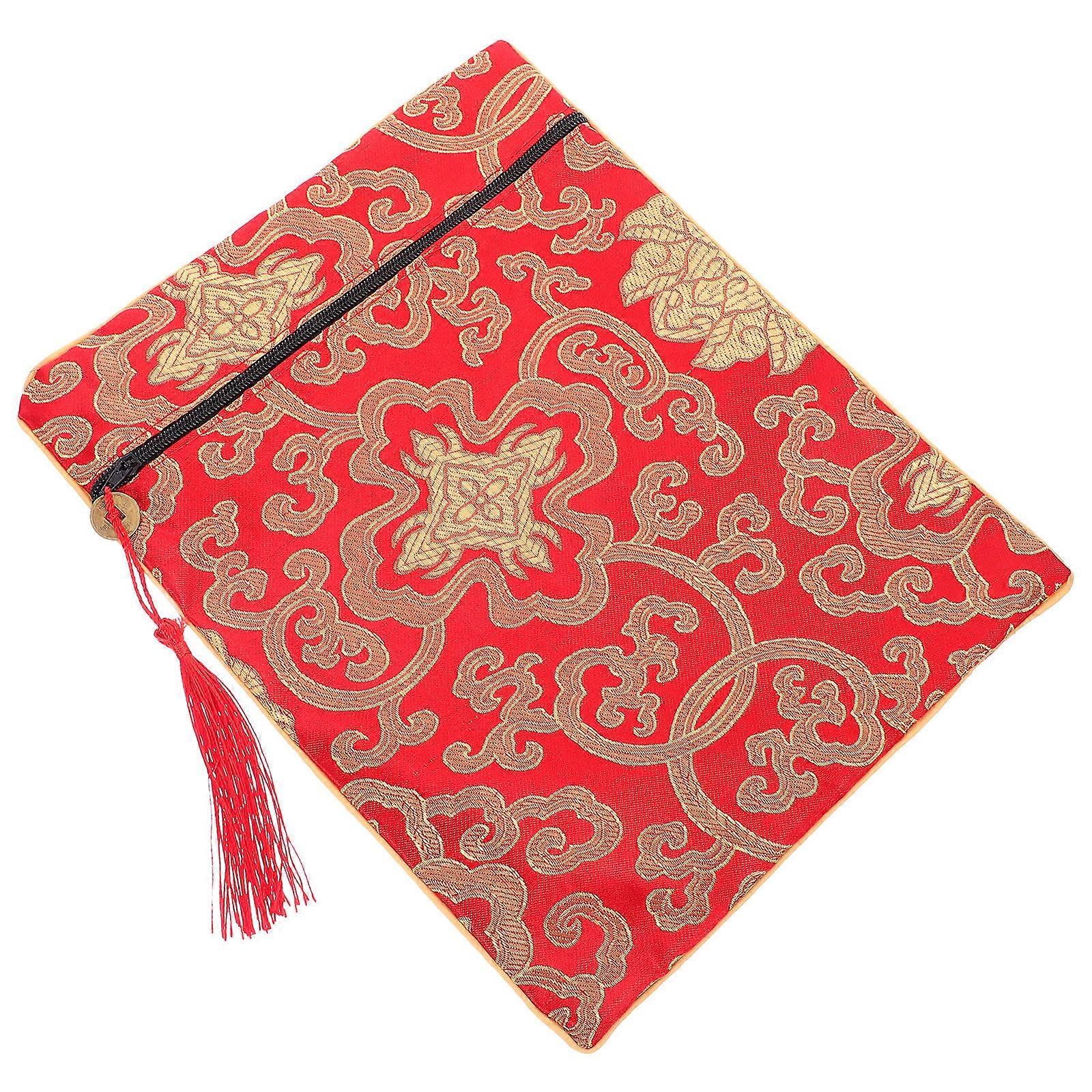 Buddhist Zen Book Wrap Silk Bible Cover Case for Scripture Storage Pouch Red