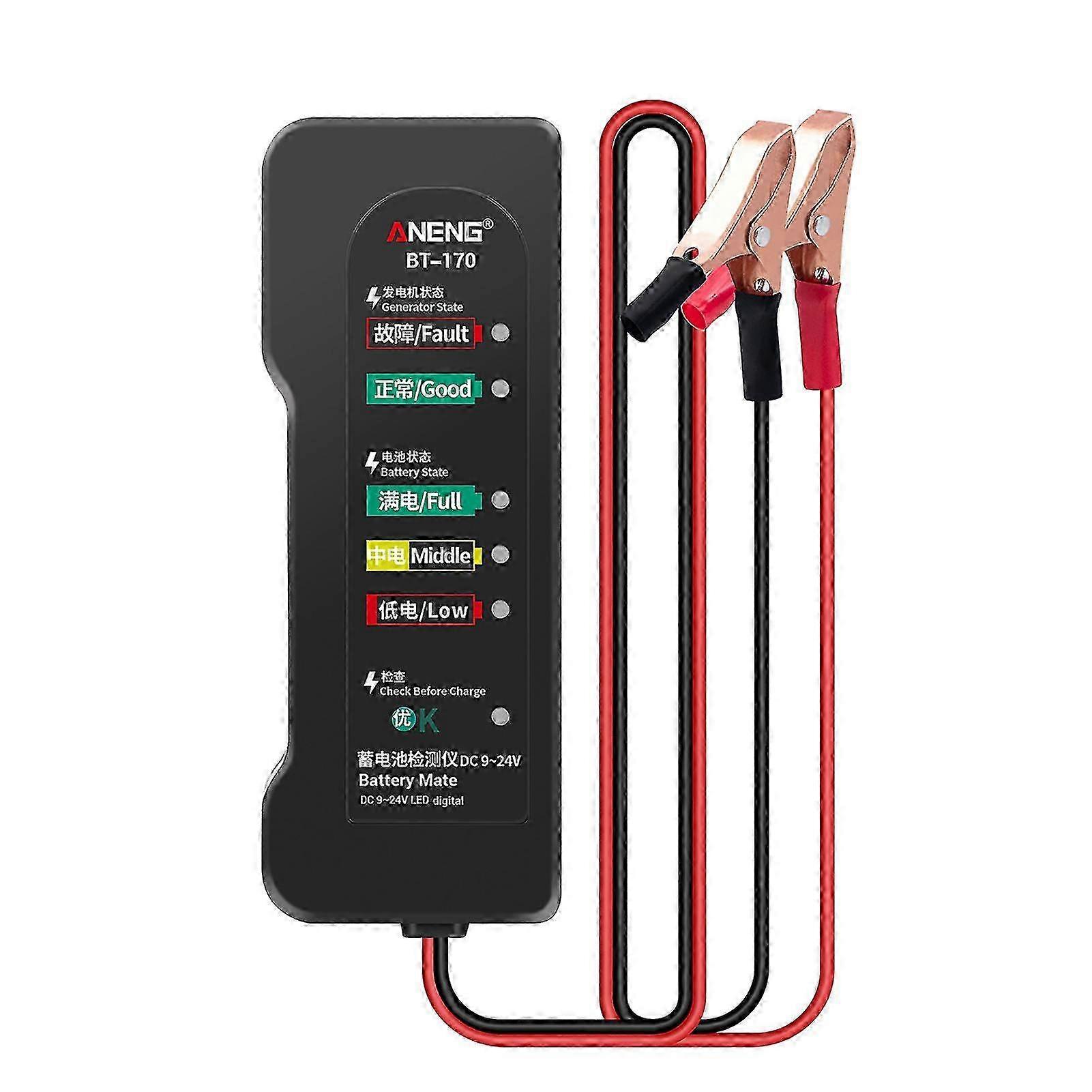 Bt170 Portable 12v Car Battery Tester Dc 9-24v Battery Testing Tool With Led Indicator Fault Analyzer Overload Test FT