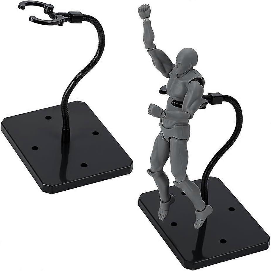 2 Sets Action Figure Display Stands with Adjustable Snake Bones 3.66x2.87x7.87inch Black Plastic Minifigures Display Stand with Rectangle Base Support