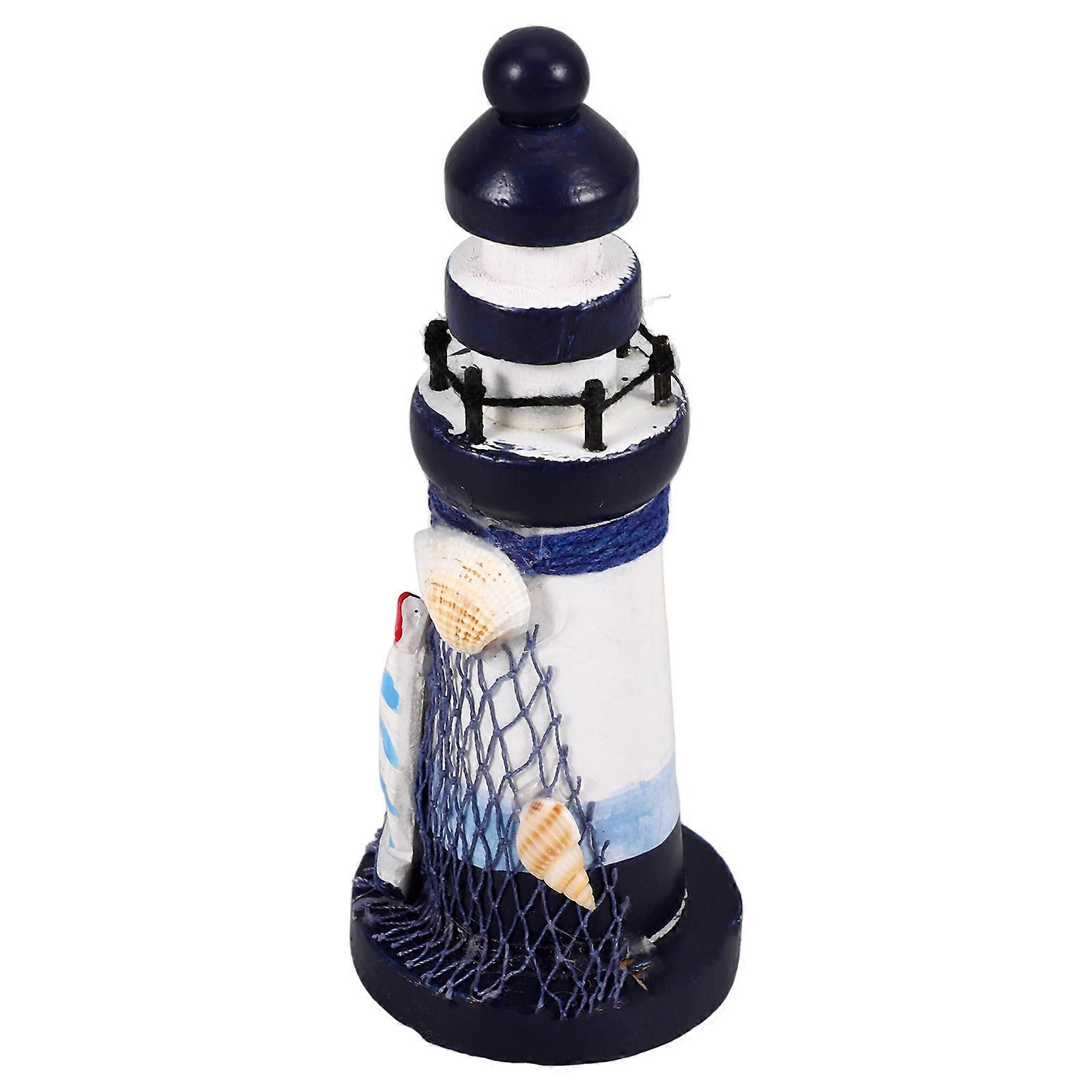 Mini Lighthouse Model for Decor Blue Wooden Nautical Decoration
