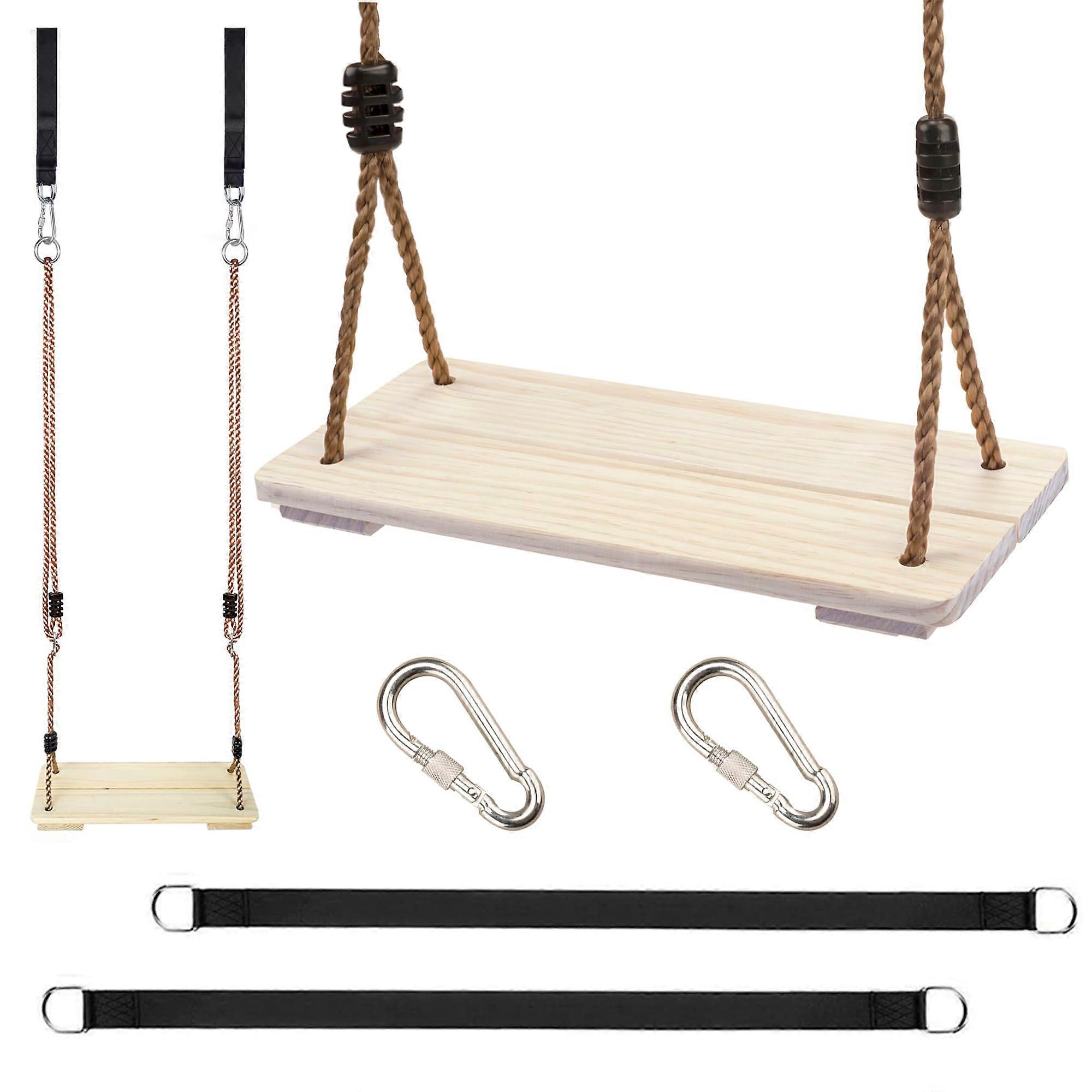 Wooden Swing Seat with Adjustable Rope and Tree Straps for Backyard Porch Garden Playground Ref: 2063