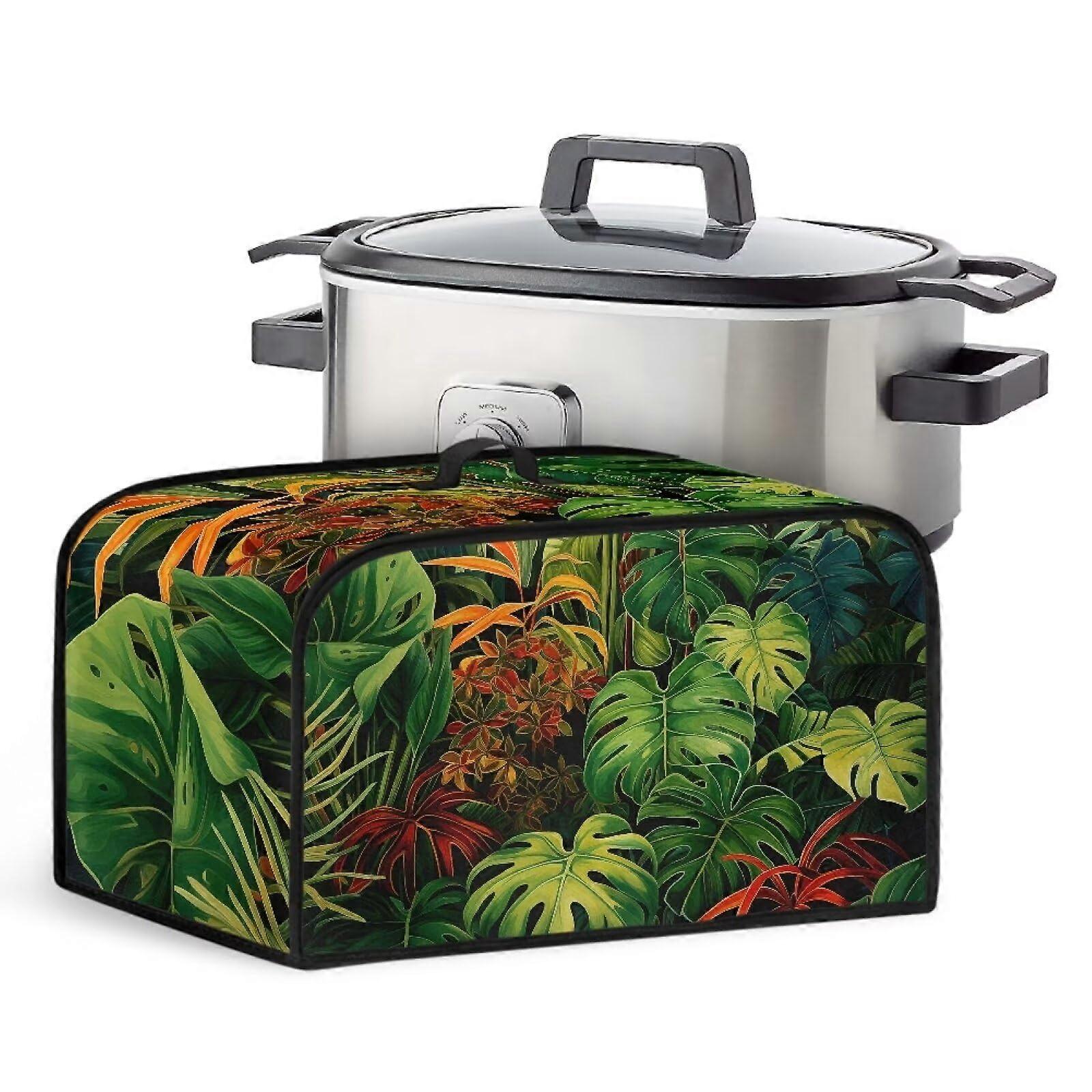 Tropical Palm Leaves Slow Cooker Cover Dustproof Protective Storage Bag with Pockets for Crock Pot