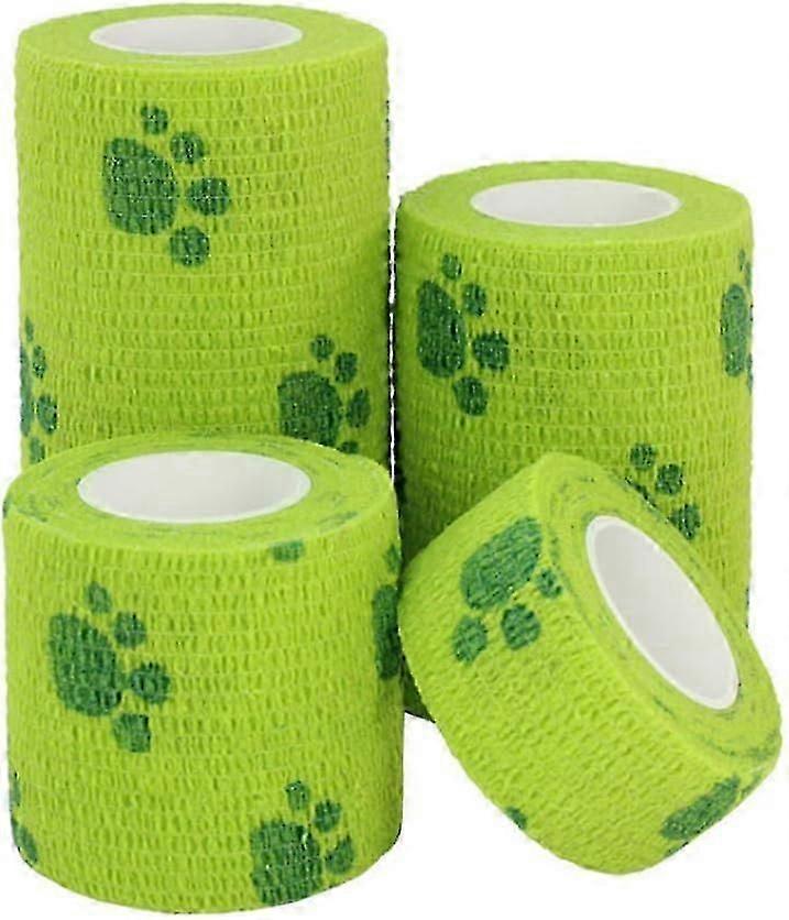 4 rolls of elastic non-woven pet self-adhesive bandages (green), firs