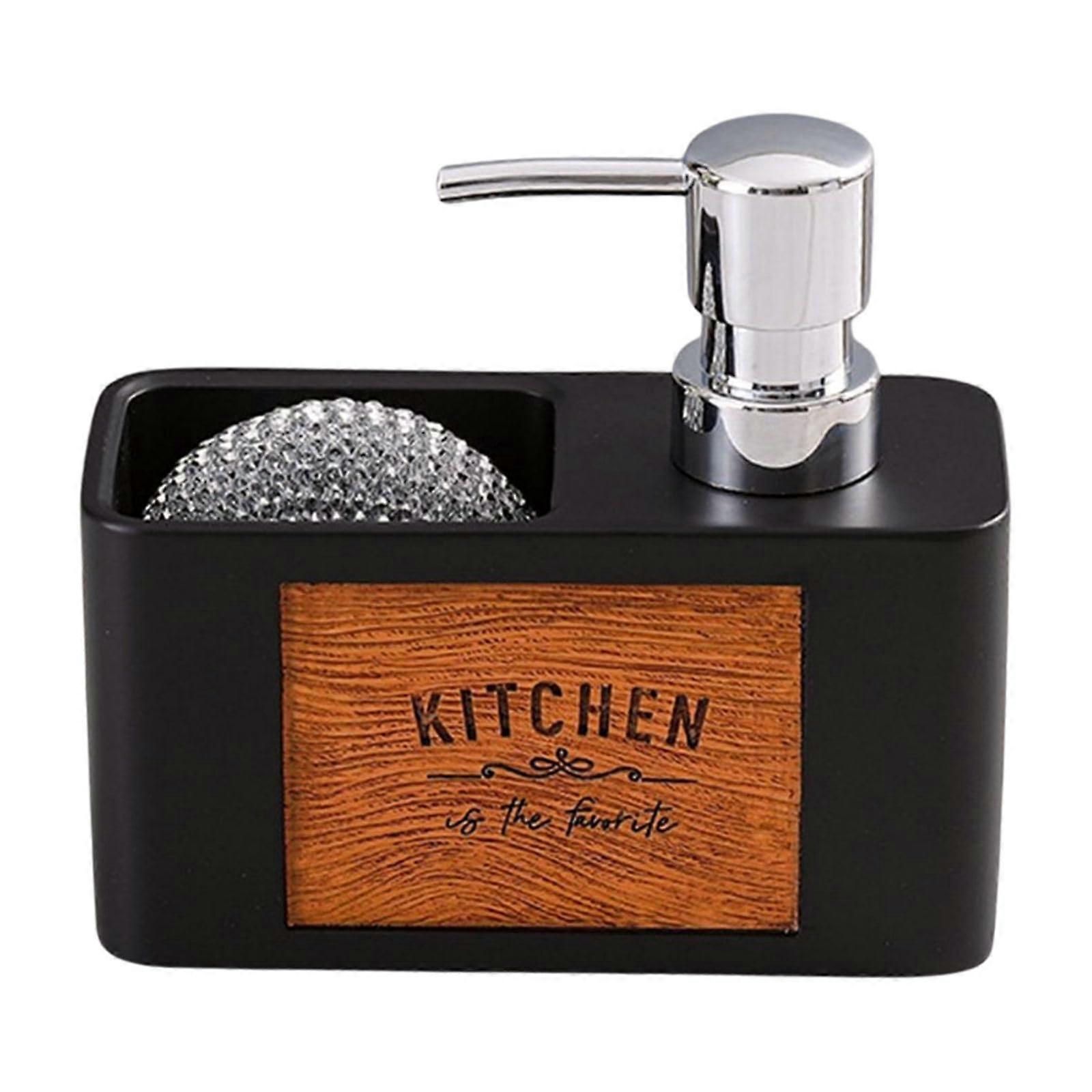 Soap Dispenser with Sponge Holder, Refillable Ceramic Kitchen Sink Pump, Large Capacity Design