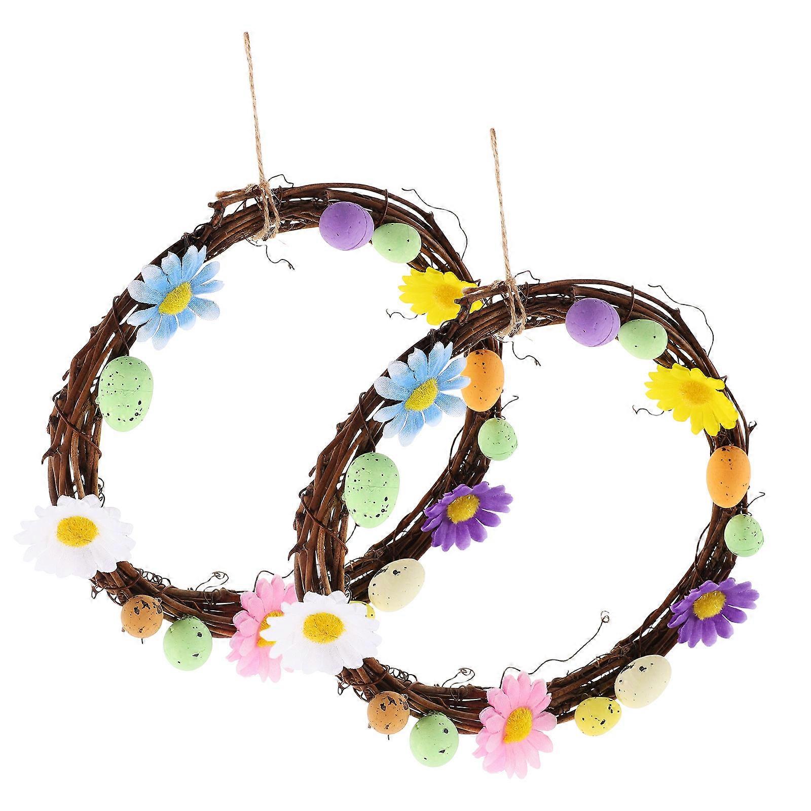 Artificial Easter Door Wreath Rattan for Home Decor 2Pcs Pack