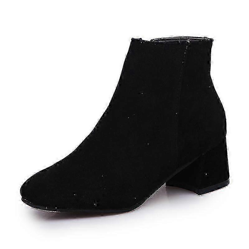Women's Ankle Boots Patent Leather Pu Mid Calf Low Block Heel Booties Back Zipper Short Boots