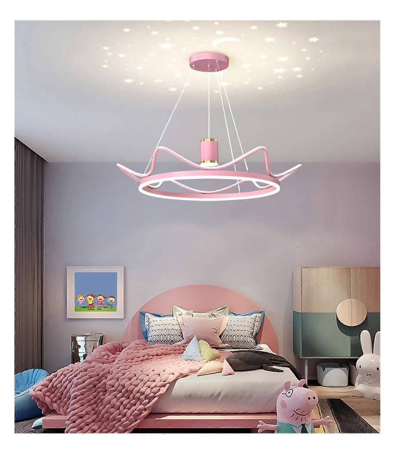 Chandelier Light with Dimmable Brightness Control, Adjustable LED Ring Pendant Ceiling Lamp, 55cm Pink