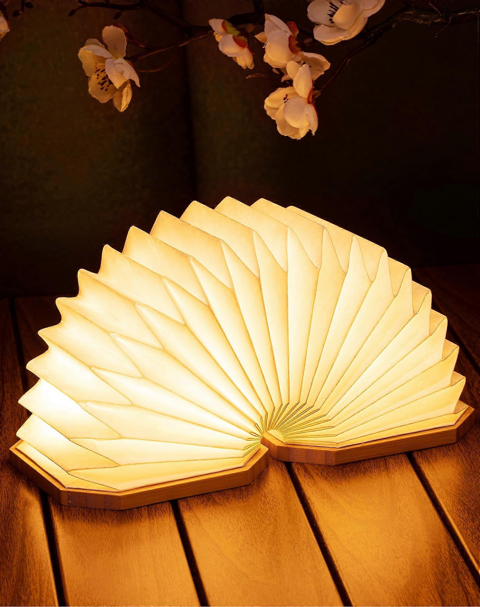 Folding Accordion Lamp with USB Rechargeable LED, Japanese Style Paper Lantern, Bamboo Desk Light