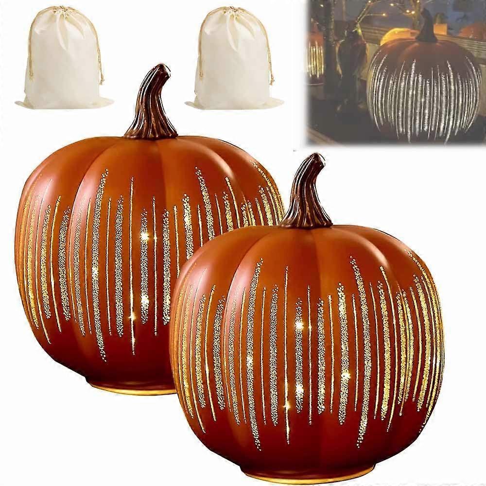 Pumpkin Night Light with Warm Soft Glow Celestial Design LED Halloween Table Lamp Orange 2pc