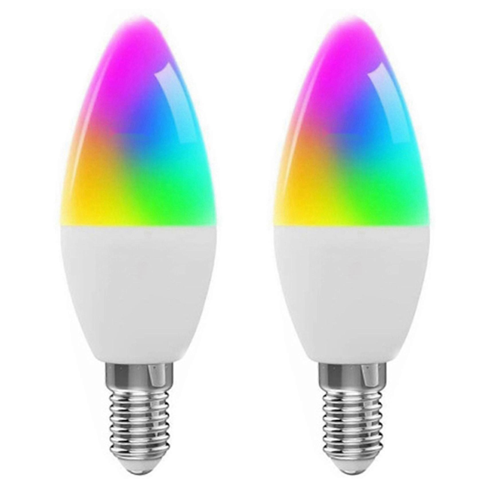 2X Tuya E14 Smart Bulb Dimmable Five-Way Spiral Candle Bulb WiFi RGB Bulb Remote Control and Voice Control 5W