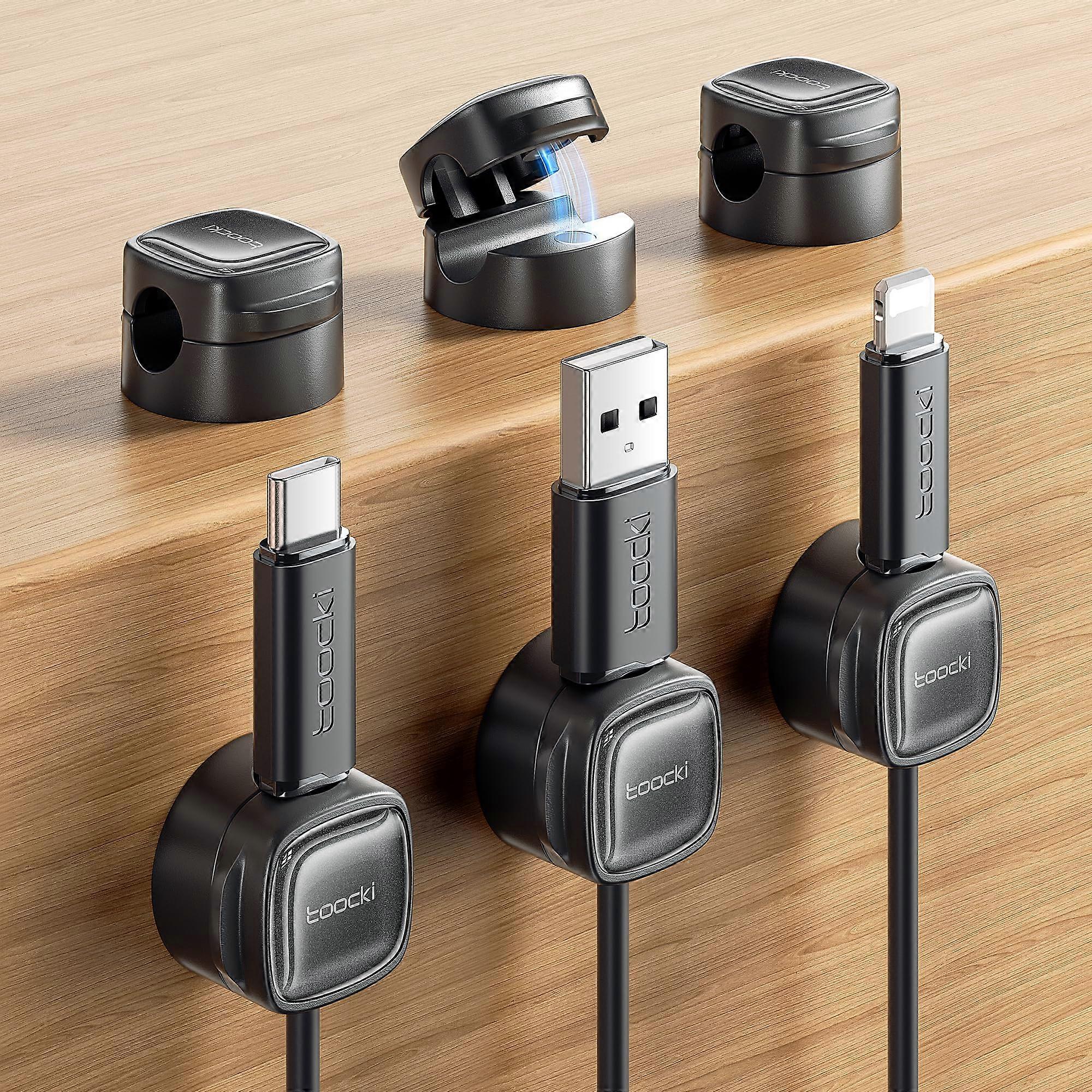 6 Pack Magnetic Cable Organizer Clips with Strong Adhesive for Desk USB Cord Management Black
