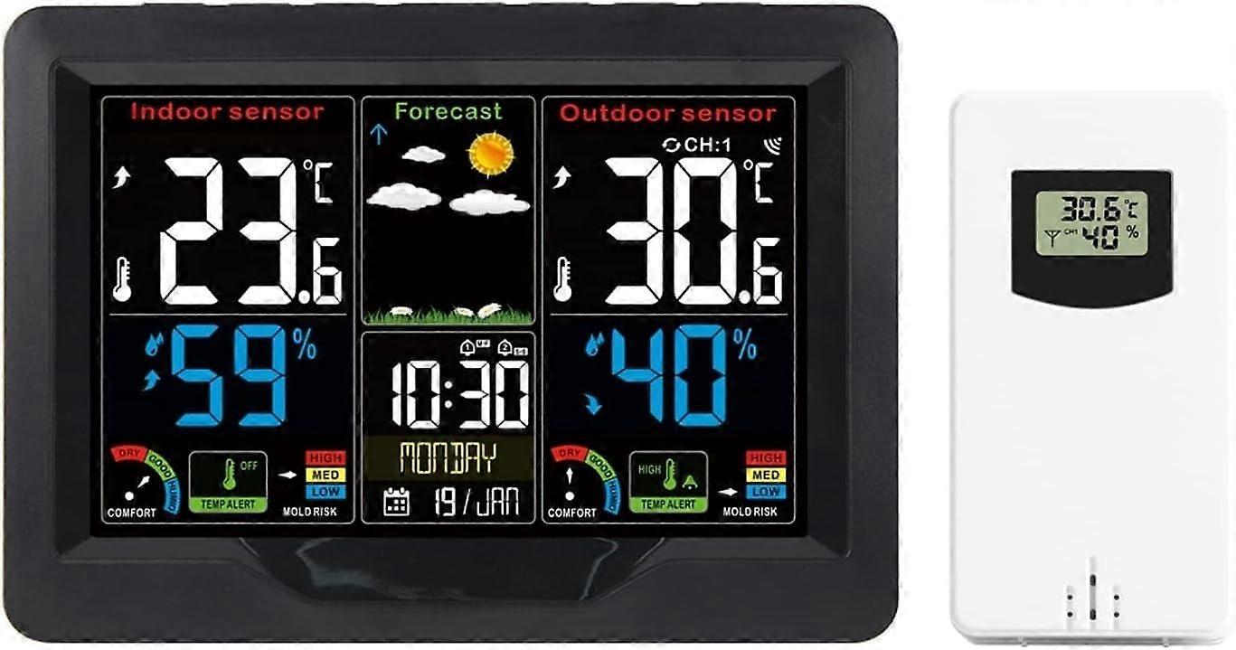 Wireless Digital Weather Station with Color Display, Indoor Outdoor Thermometer and Humidity Monitor