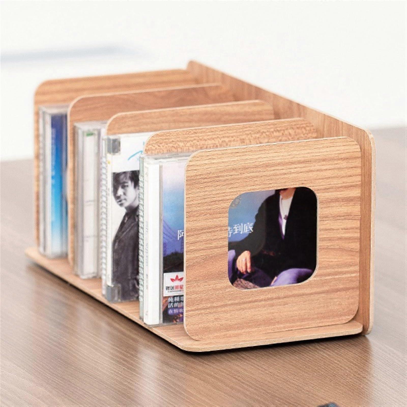 Wooden CD Storage Rack SpaceSaving DVD Organizer Durable Wood Display Stand for Home and Office