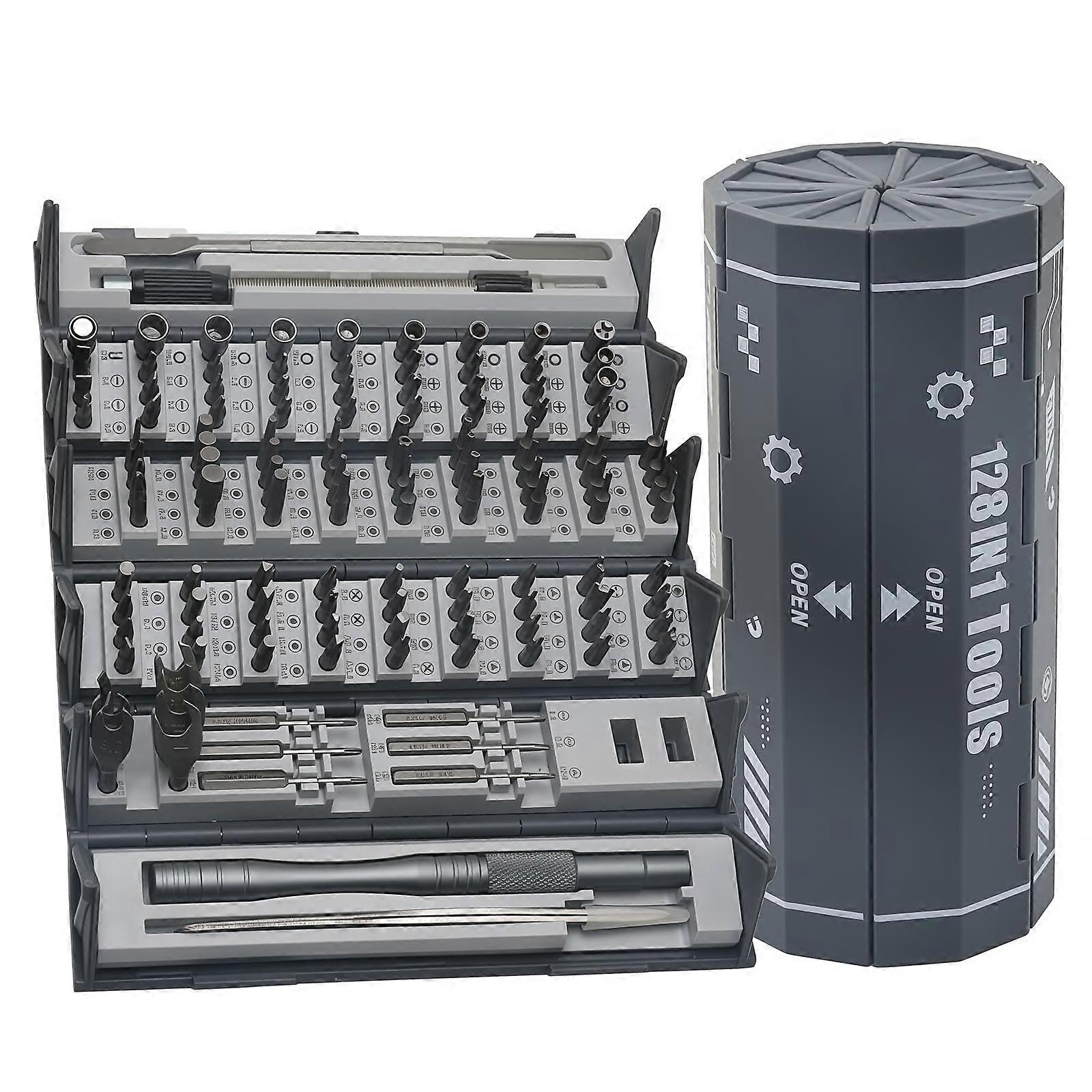 128 in 1 Magnetic Screwdriver Set with Precision Tips and Ratchet Handle for Electronics