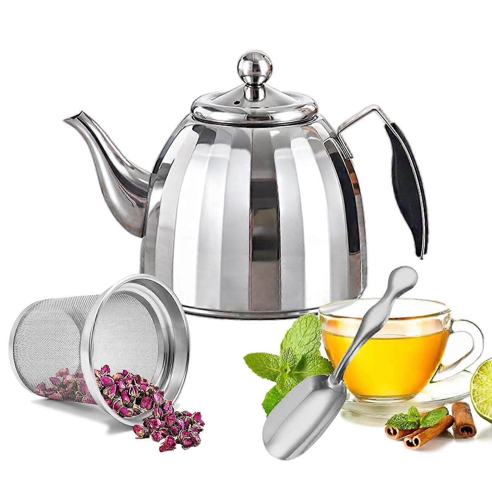 Stainless Steel Teapot with Infuser, 1500ml Large Capacity Loose Leaf Tea Maker, Stovetop Safe