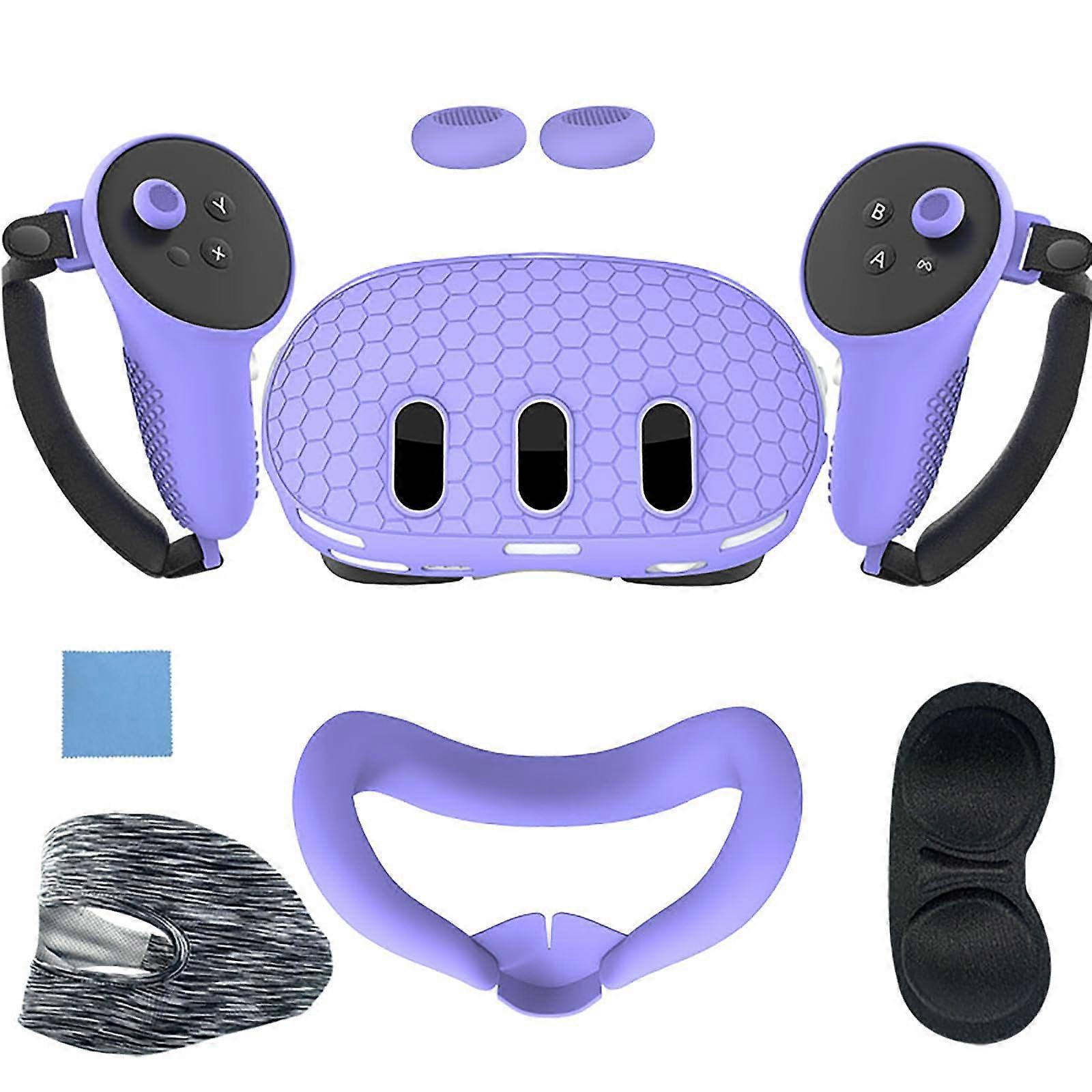 VR Headset Accessories Set for Oculus Quest 2 with Silicone Cover, Controller Grips, Face and Lens Protection