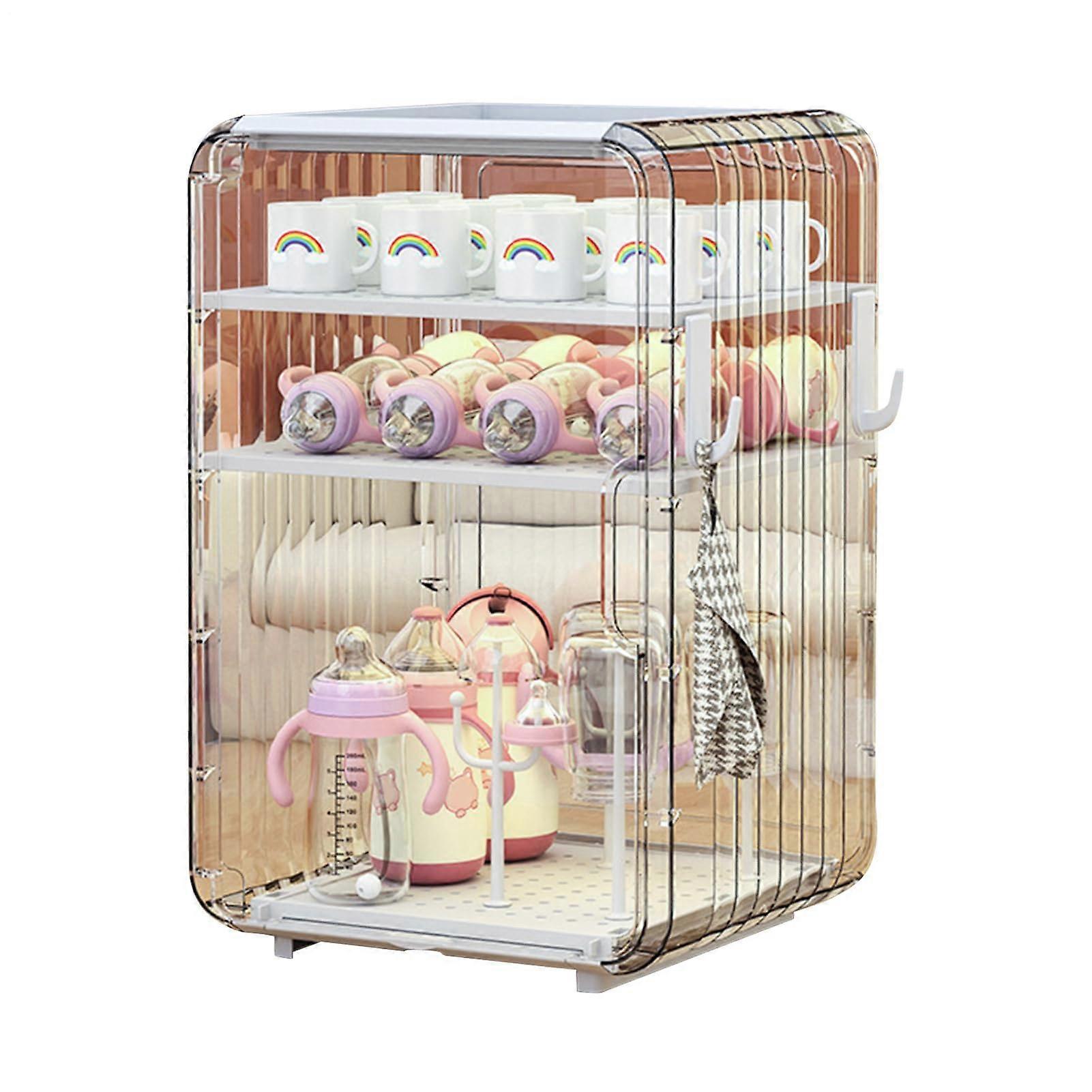 Baby Bottle Drying Rack with Cover, MultiLayer Organizer Box with Drain Tray for Feeding Items