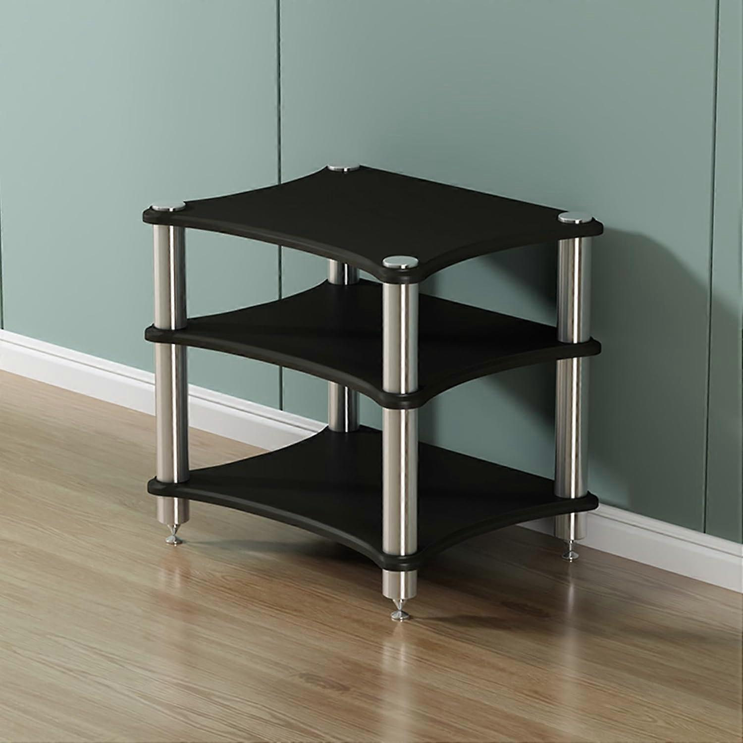 Wooden Media Stand with MultiTier Shelves for Record Player and Stereo, SpaceSaving Corner Design 60x48x62cm