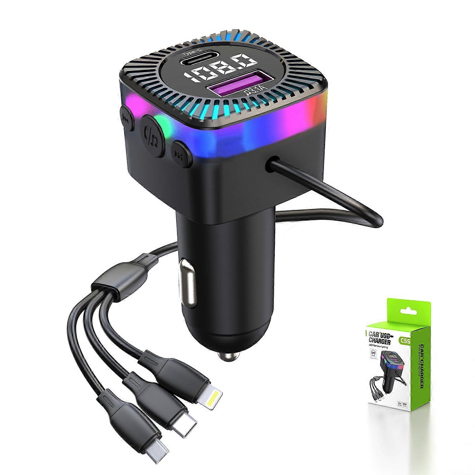 Bluetooth FM Transmitter with Bluetooth 5.3, 66W Fast USBC Charging, Hands Calling and 7Color LED