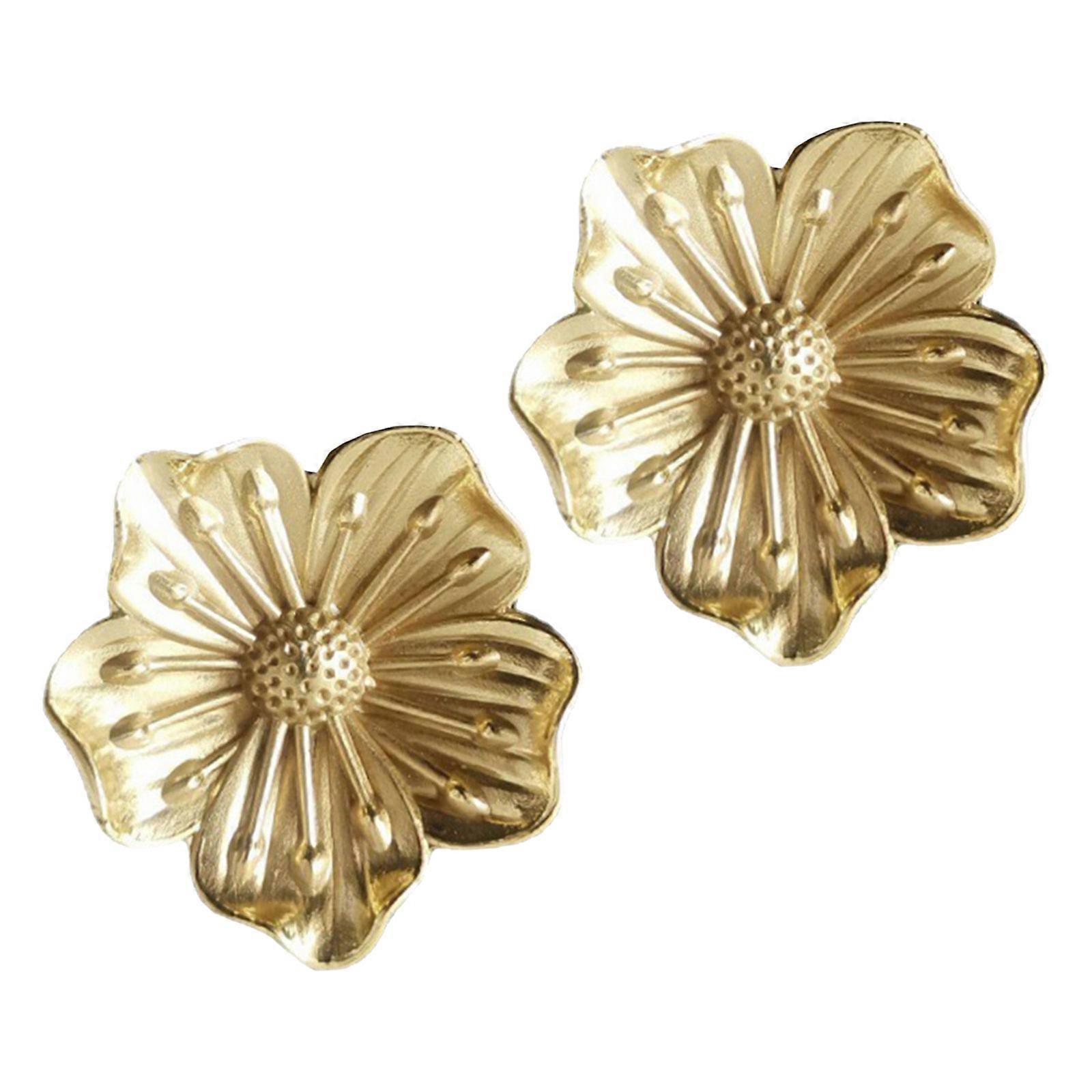 Vintage Flower Shape Brass Cabinet Knobs for Decor 2Pcs Gold Handles