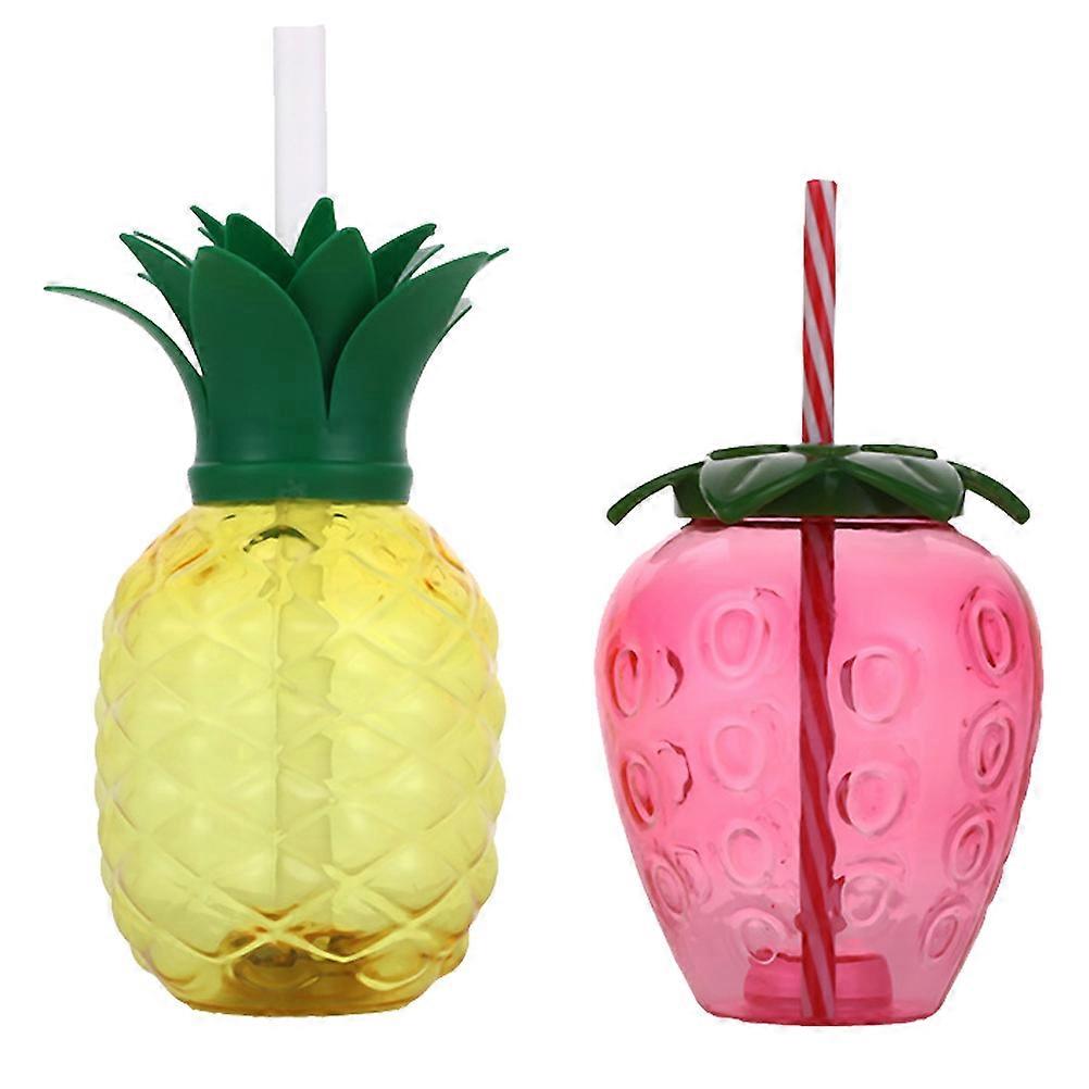 Pineapple Cups with Straws for Drinking Use 2Pcs Party Set