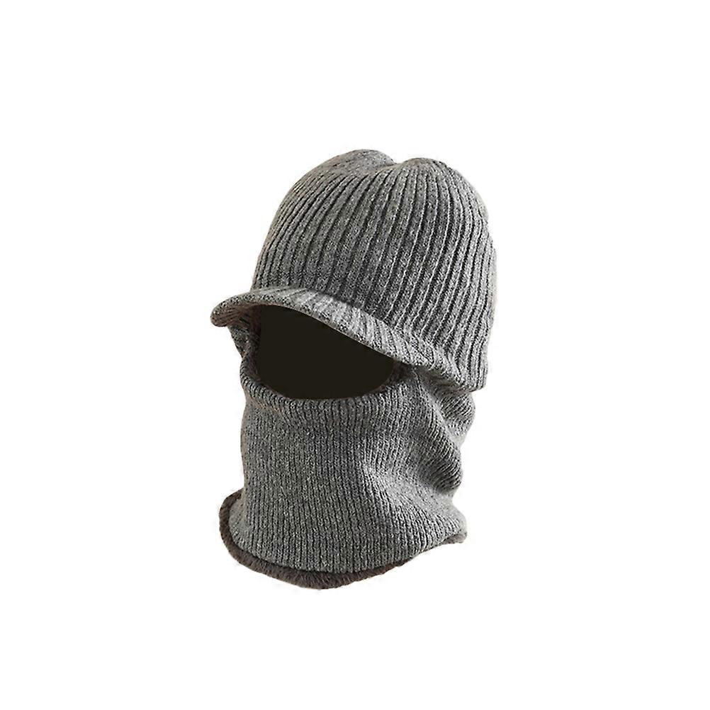 Windproof Knitted Hat with Mask for Winter Warm Hat Grey Unisex