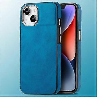 Case For Iphone 13 Blue Plain Leather Electroplating Card Slot Skin-feel Material No3054