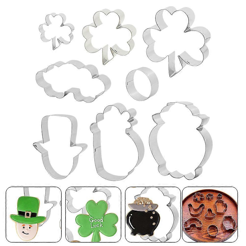 St Patrick Day Metal Cookie Cutters for Home Baking 8Pcs Silver Set