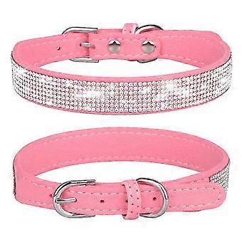 2026 Adjustable Leather Suede Bling Dog Collar Size S