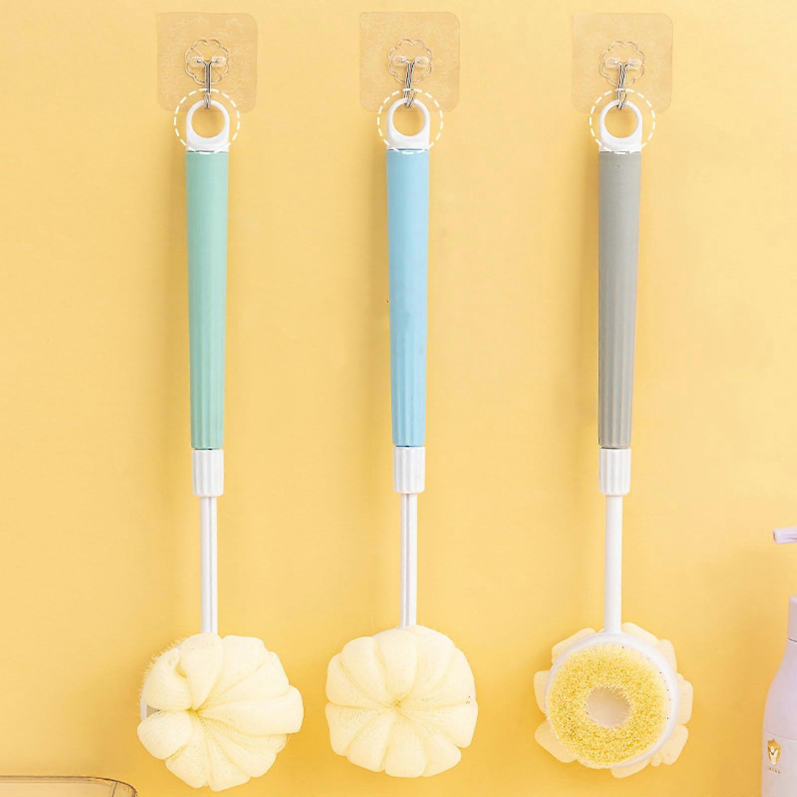 Retractable Long Handle 2in1 Bath Brush and Back Scrubber with Soft Bristles, Grey Plastic