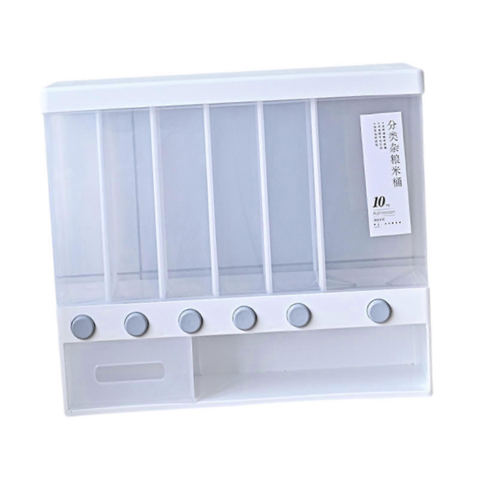 Wall Mounted Cereal Dispenser 6 Grid Transparent Grain Storage Container 10L OnePress Organizer