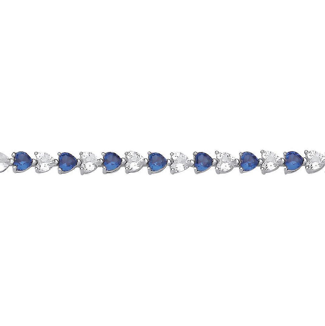 Jewelco London Ladies Rhodium Plated Sterling Silver Blue Heart CZ Alternating Eternity Tennis Bracelet 3mm 7.5 inch