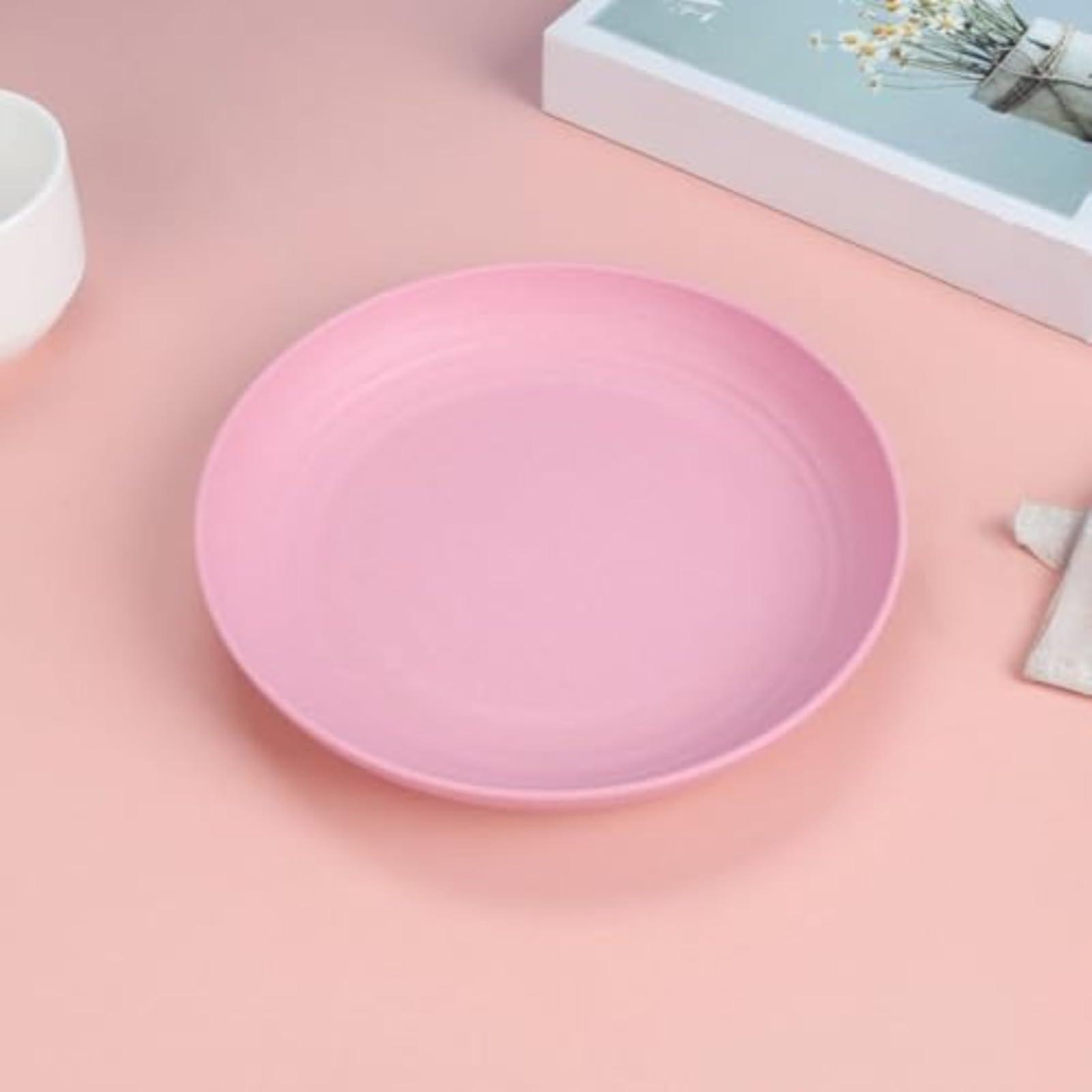 Wheat Straw Dinner Plate Pink 20cm Eco Friendly Unbreakable Nordic Style Dining Plate