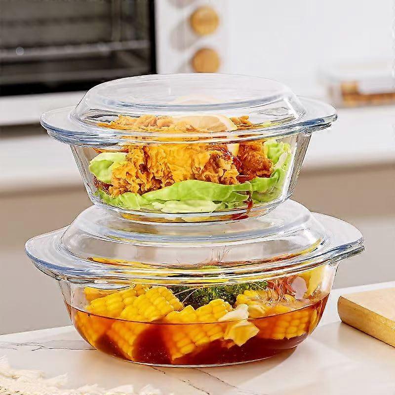 Glass Casserole Dishes with Lids, Round Borosilicate Bakeware Set, OventoTable and Stackable