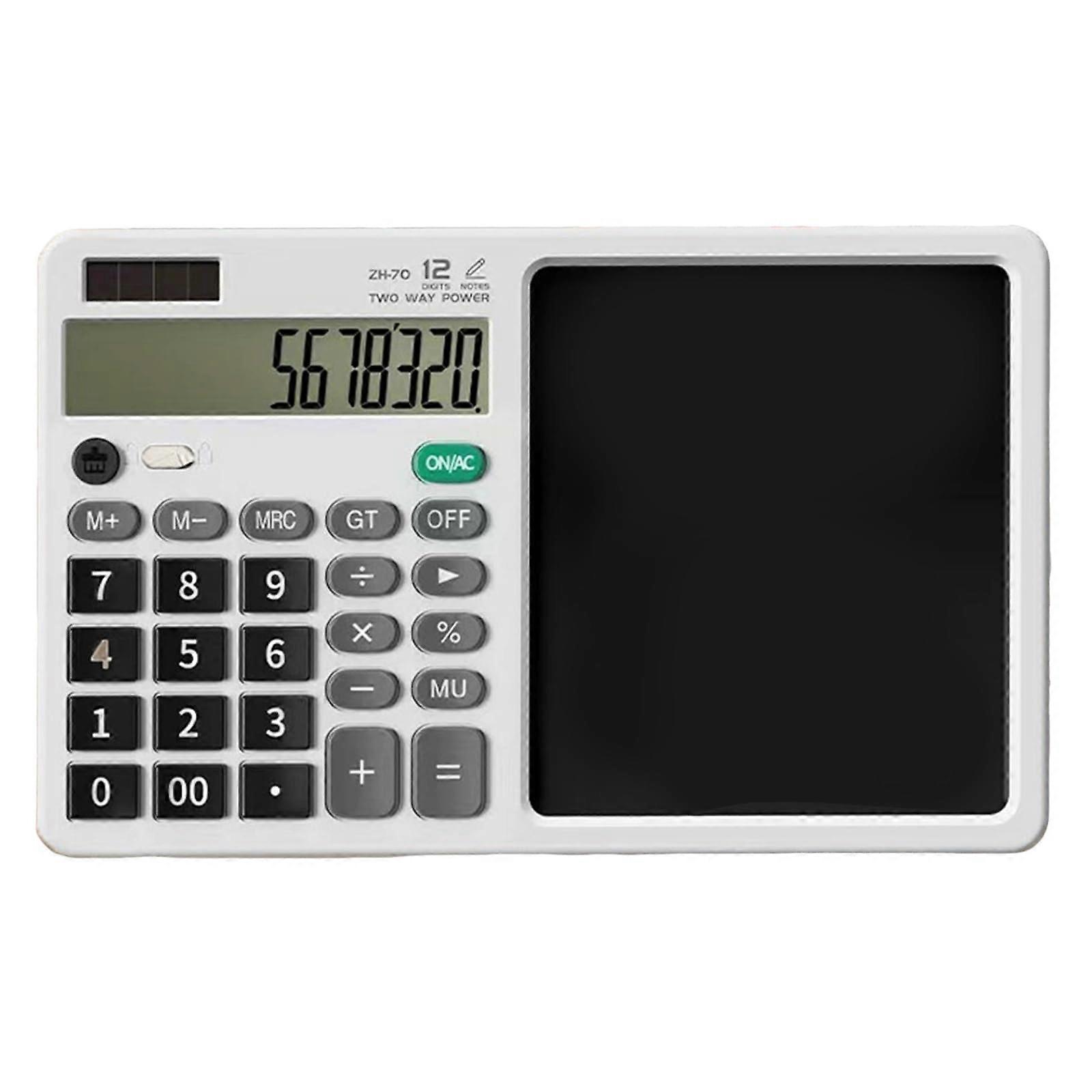 Solar Calculator with Writing Pad, Large Antiglare Display, Dual Function, Solar Battery Backup, White